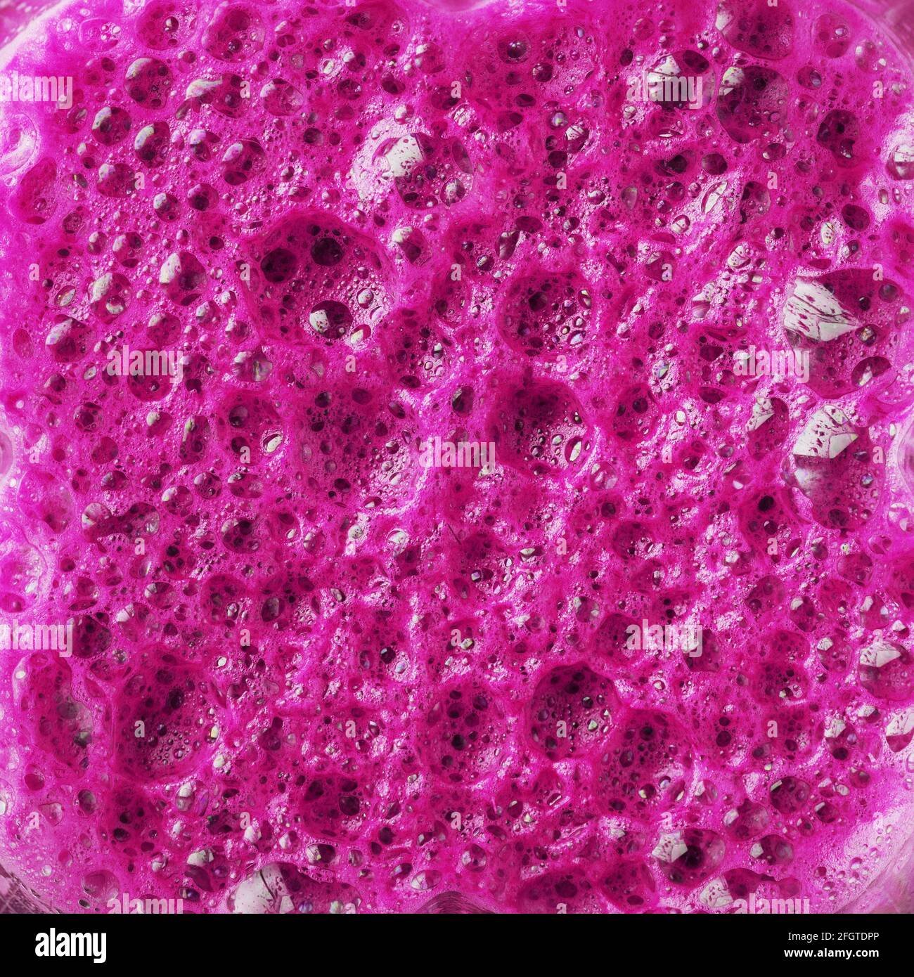 Pink foam with bubbles as a full-screen background. Square frame Stock Photo