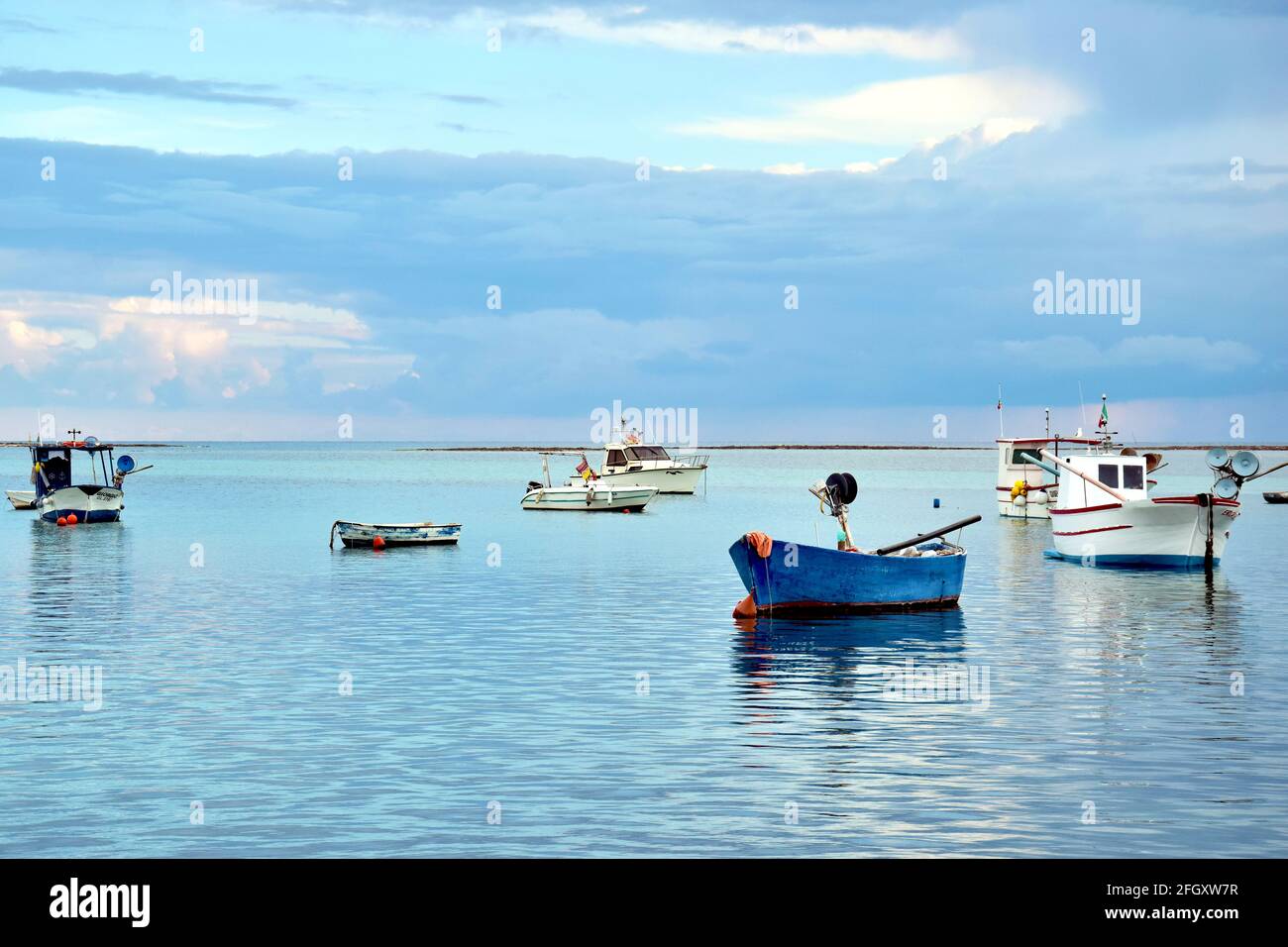 Fishing boats by the bay Stock Photo