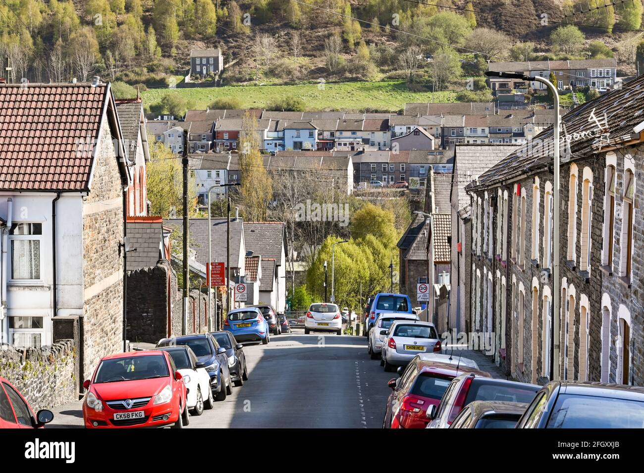 Tonypandy, Rhondda valley, Wales April 2021 Traditional terraced