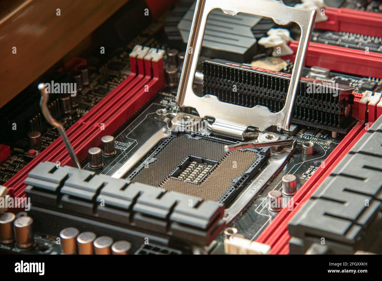 Detail of a Cpu socket in a motherboard of a gaming pc Stock Photo - Alamy