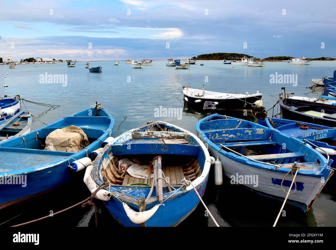 Fishing boats by the bay Stock Photo
