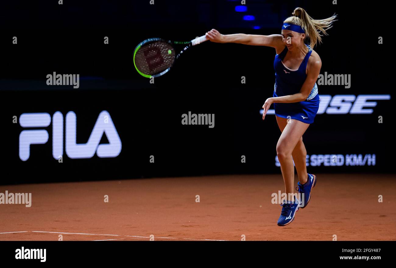 Stuttgart, Germany. 24th Apr, 2021. Nadiia Kichenok of the Ukraine in action during the doubles semi-final of the 2021 Porsche Tennis Grand Prix, WTA 500 tournament on April 24, 2021 at Porsche Arena in Stuttgart, Germany - Photo Rob Prange/Spain DPPI/DPPI/LiveMedia Credit: Independent Photo Agency/Alamy Live News Stock Photo