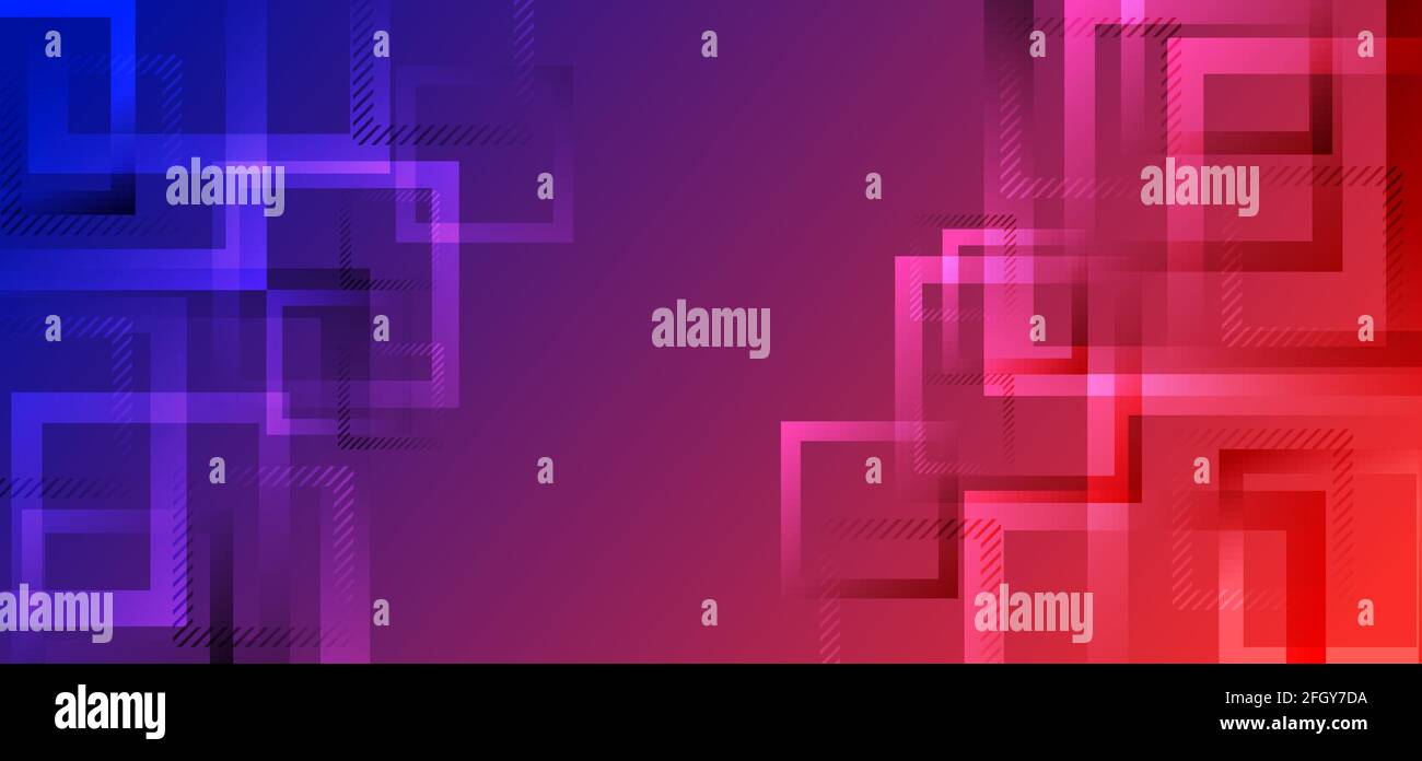 Banner web modern abstract geometric square border shape design red and blue gradient color background technology style. Vector illustration Stock Vector