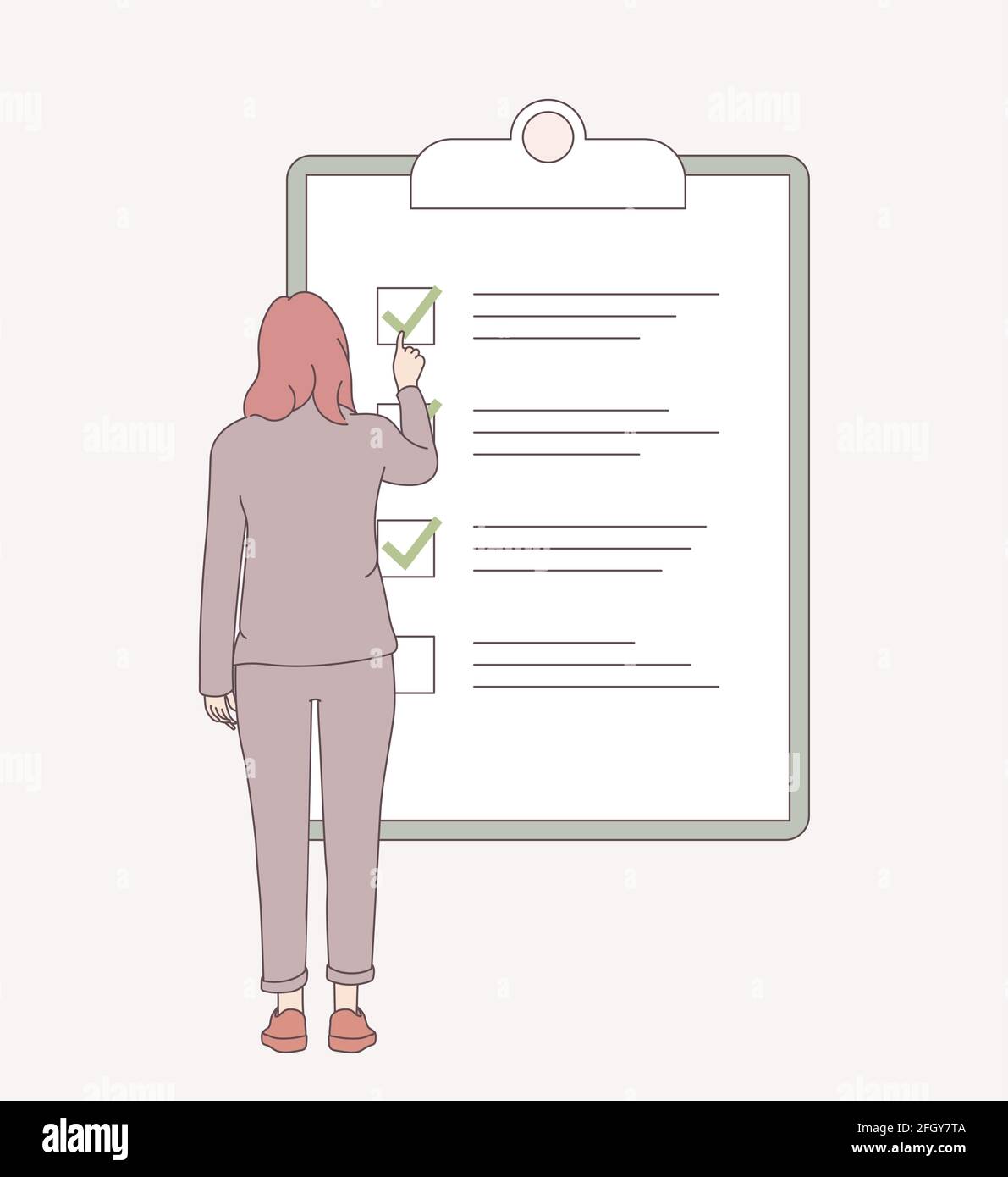 Planning Schedule, done job, checklist concept. Woman employees marking complete tasks on check