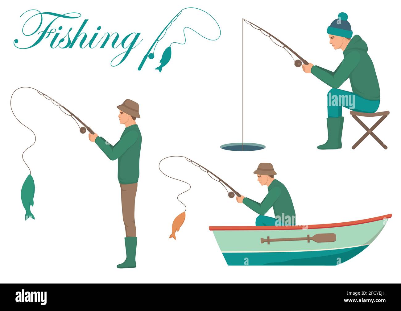 Vector illustration of a fisherman icon, man cath fish on fishing rod Stock  Vector Image & Art - Alamy