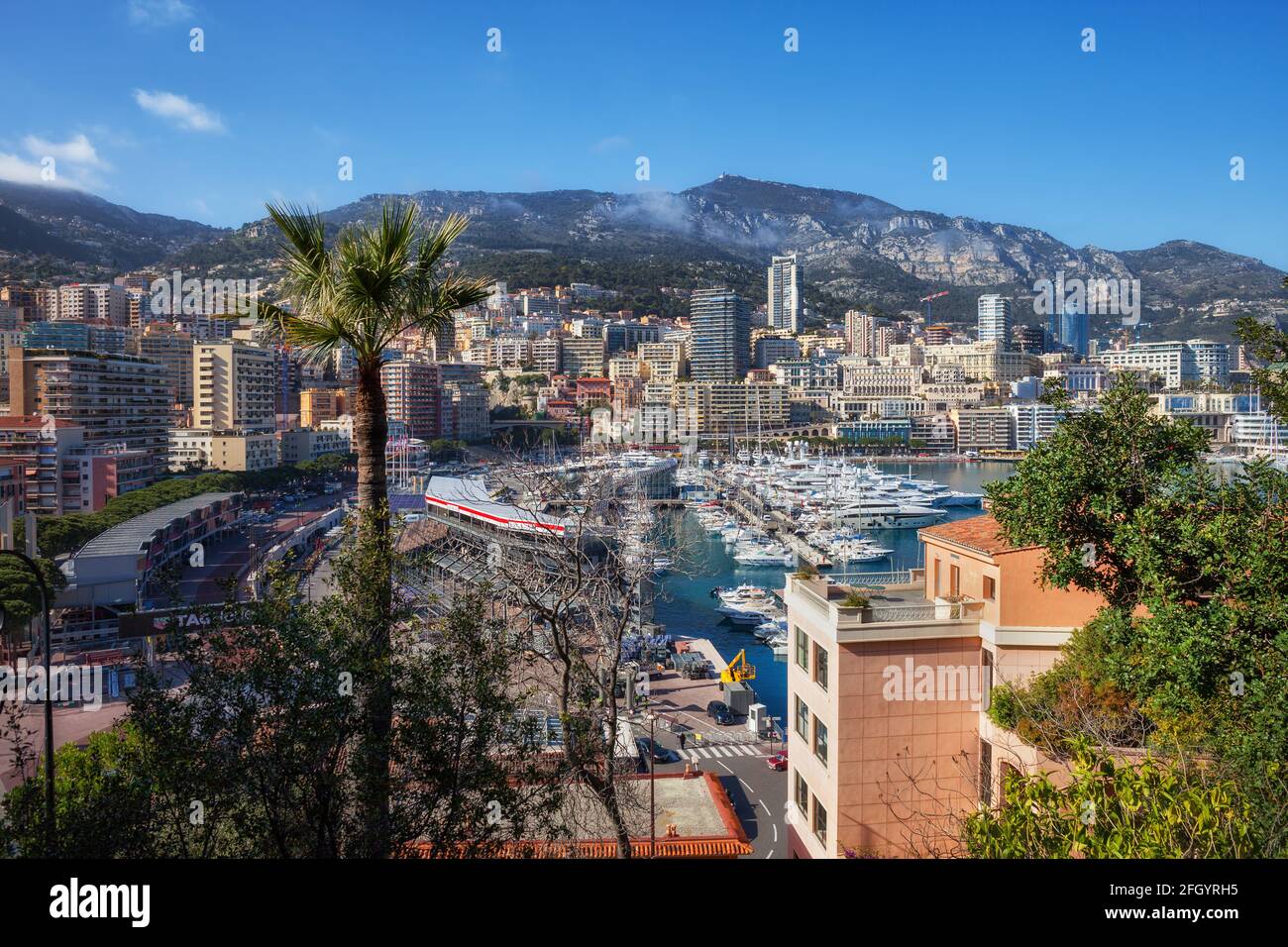 Principality of Monaco coastal cityscape with Port Hercule. Stock Photo