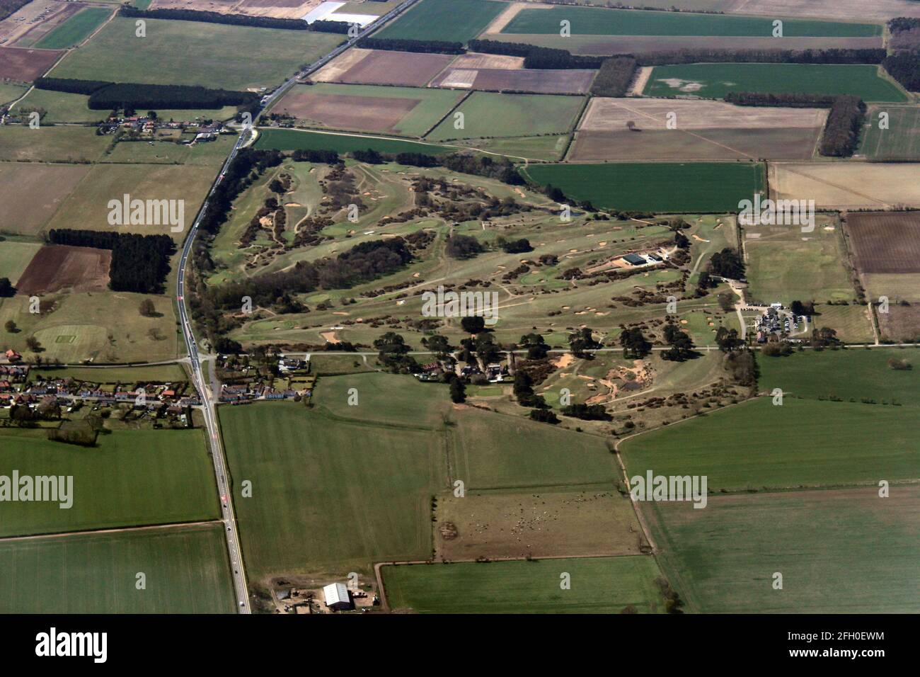 Aerial photo of Ganton Golf club near Scarborough North Yorkshire venue for major golfing events Stock Photo