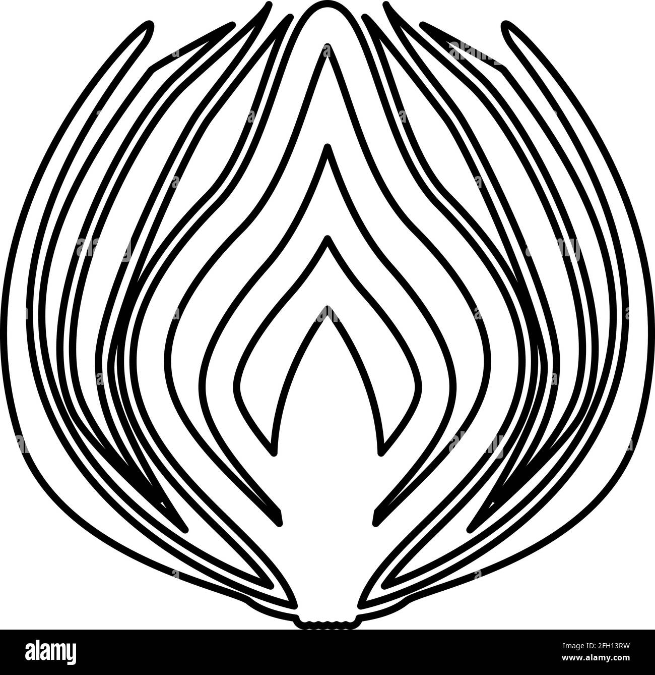 Onion cut in half part Bulbs chopped sliced vegetable contour outline black color vector illustration flat style simple image Stock Vector