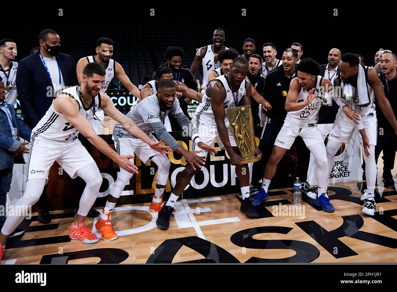 Paris, France. 24th Apr, 2021. Winner Team of ASVEL, Lyon-Villeurbanne  during the French Cup, Final basketball match between JDA Dijon and LDLC  ASVEL on April 24, 2021 at AccorHotels Arena in Paris,