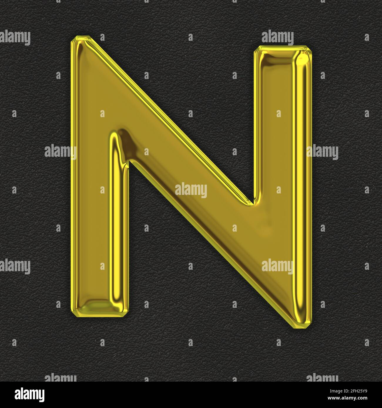 square graphic with the golden upper-case character N representing a capital letter Stock Photo