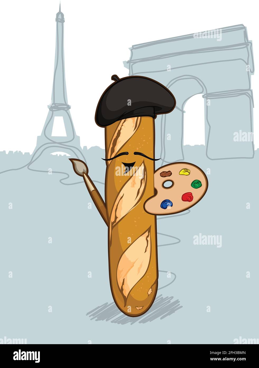 French Baguette Bread Roll Food Cartoon Vector Illustration Drawing Stock Vector