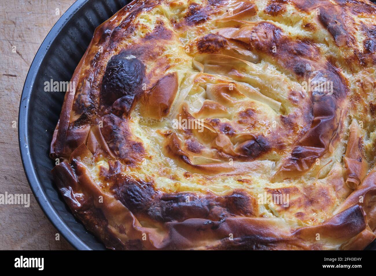 Banitsa, typical bulgarian cheese pie with phyllo, butter, eggs, yogurt ...