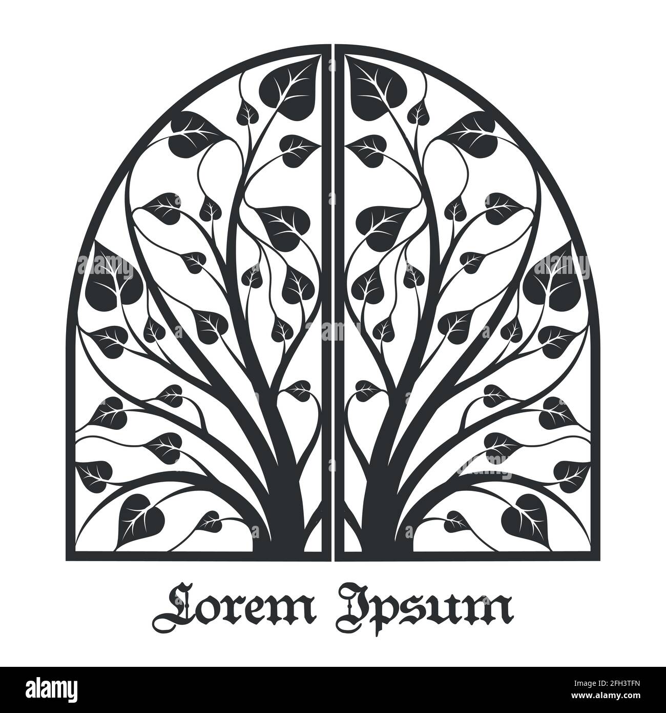 Tree frame vector. Tree plant, tree with leaf, botanical tree forest ...