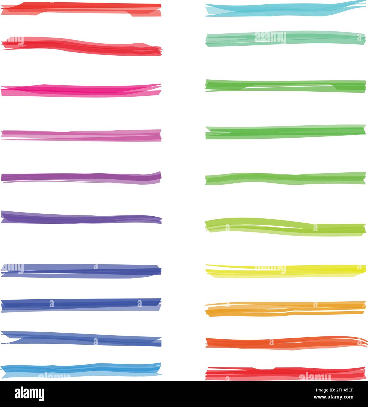 Color highlight stripes. Vector colored marker highlighter lined on white paper. Set of color