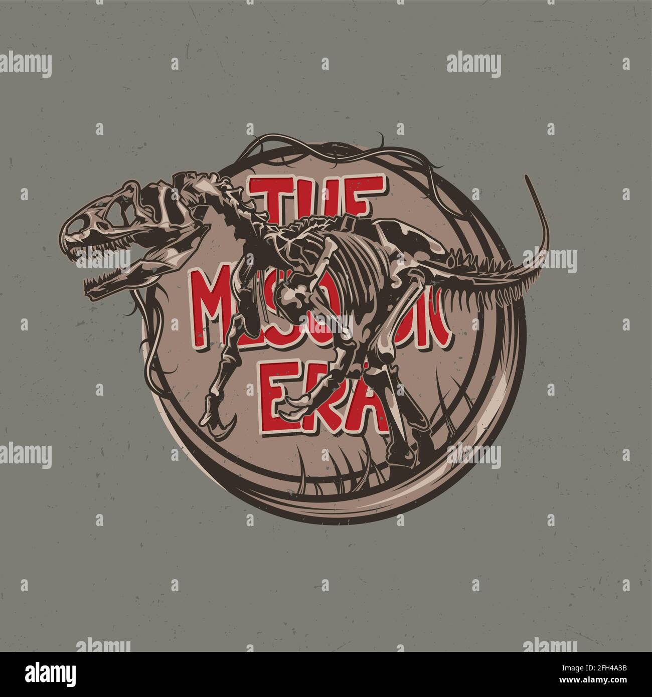 Dinosaur theme t-shirt label design with illustration of aged dinosaur bones Stock Vector