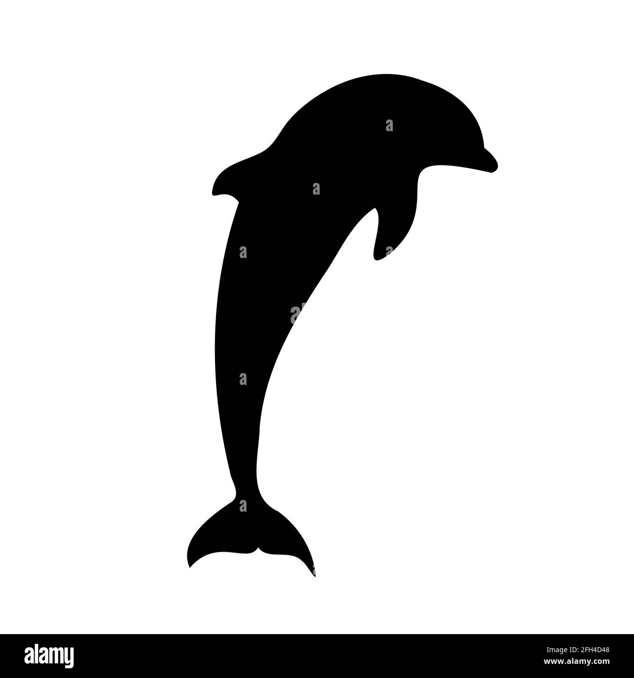Dolphin isolated black silhouette. Side view. Marine animal. White background. Vector illustration clipart. Stock Vector