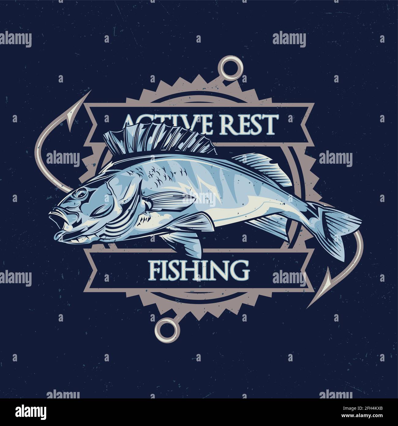 Nautical theme t-shirt label design with illustration of fish Stock ...
