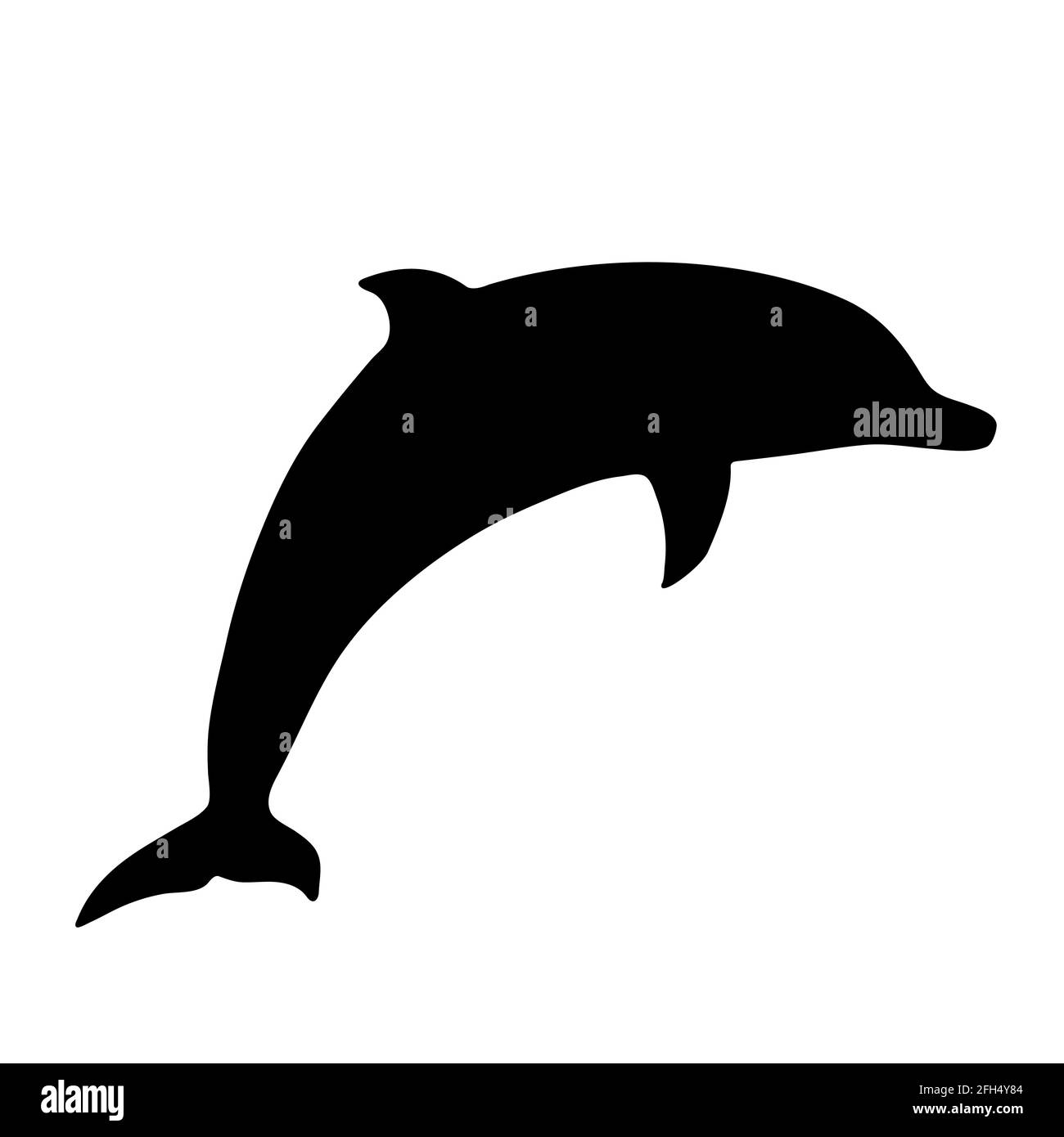 Dolphin isolated black silhouette. Side view. Marine animal. White background. Vector illustration clipart. Stock Vector