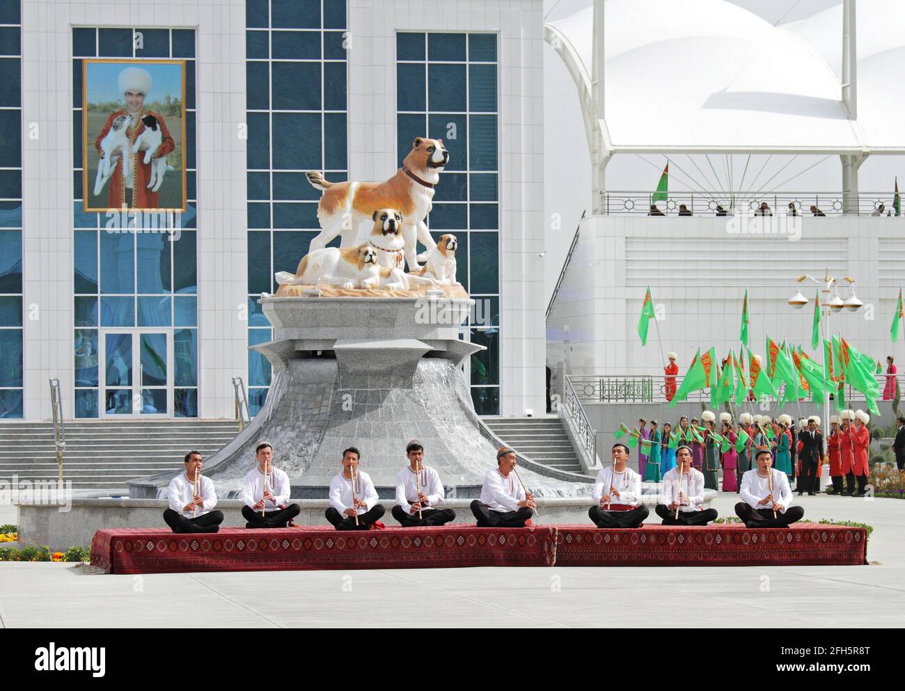 Musicians perform during celebrations for the national Turkmen Horse Day and the Turkmen Shepherd Dog Day near Ashgabat, Turkmenistan April 25, 2021. REUTERS/Vyacheslav Sarkisyan Stock Photo