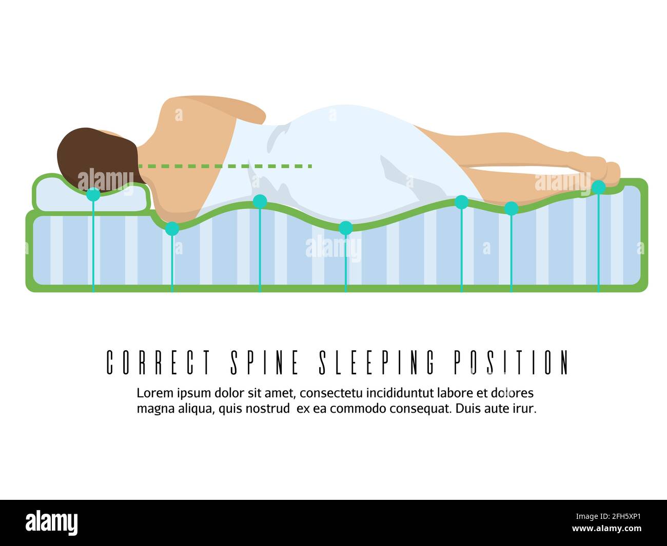 Ergonomic orthopedic mattress vector illustration. Correct spine