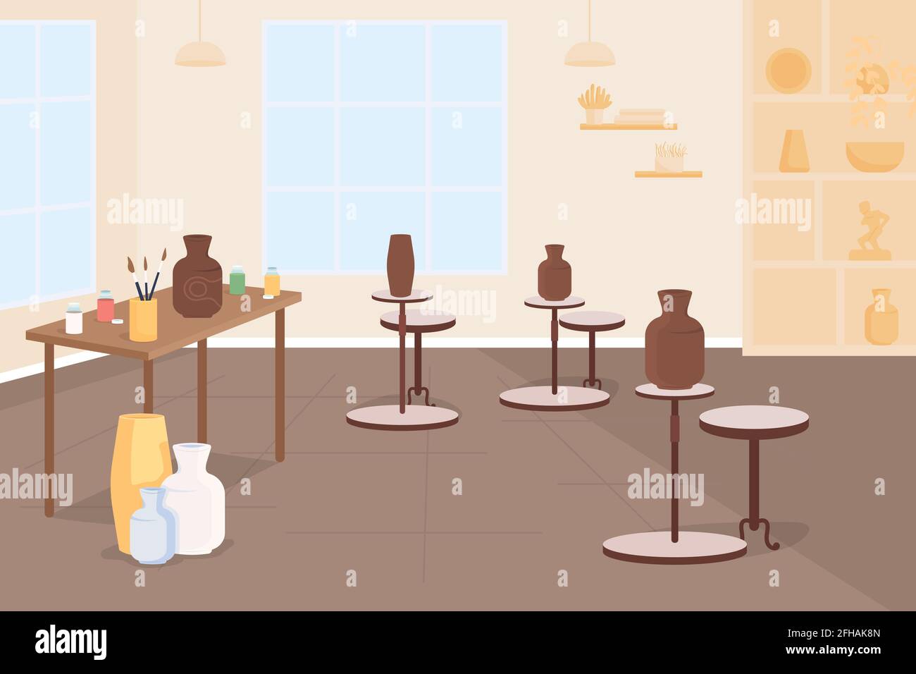 Pottery class flat color vector illustration. Learn creative craft for