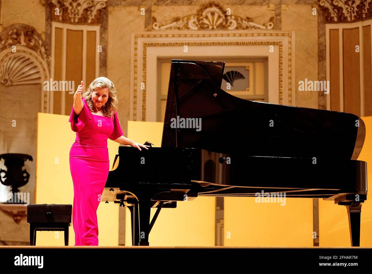 Malaga, Spain. 23rd Apr, 2021. A piano on the stage during the 'Femmes  D'Espagne' concert at Maria Cristina Concert Hall in Malaga. Credit: SOPA  Images Limited/Alamy Live News Stock Photo - Alamy