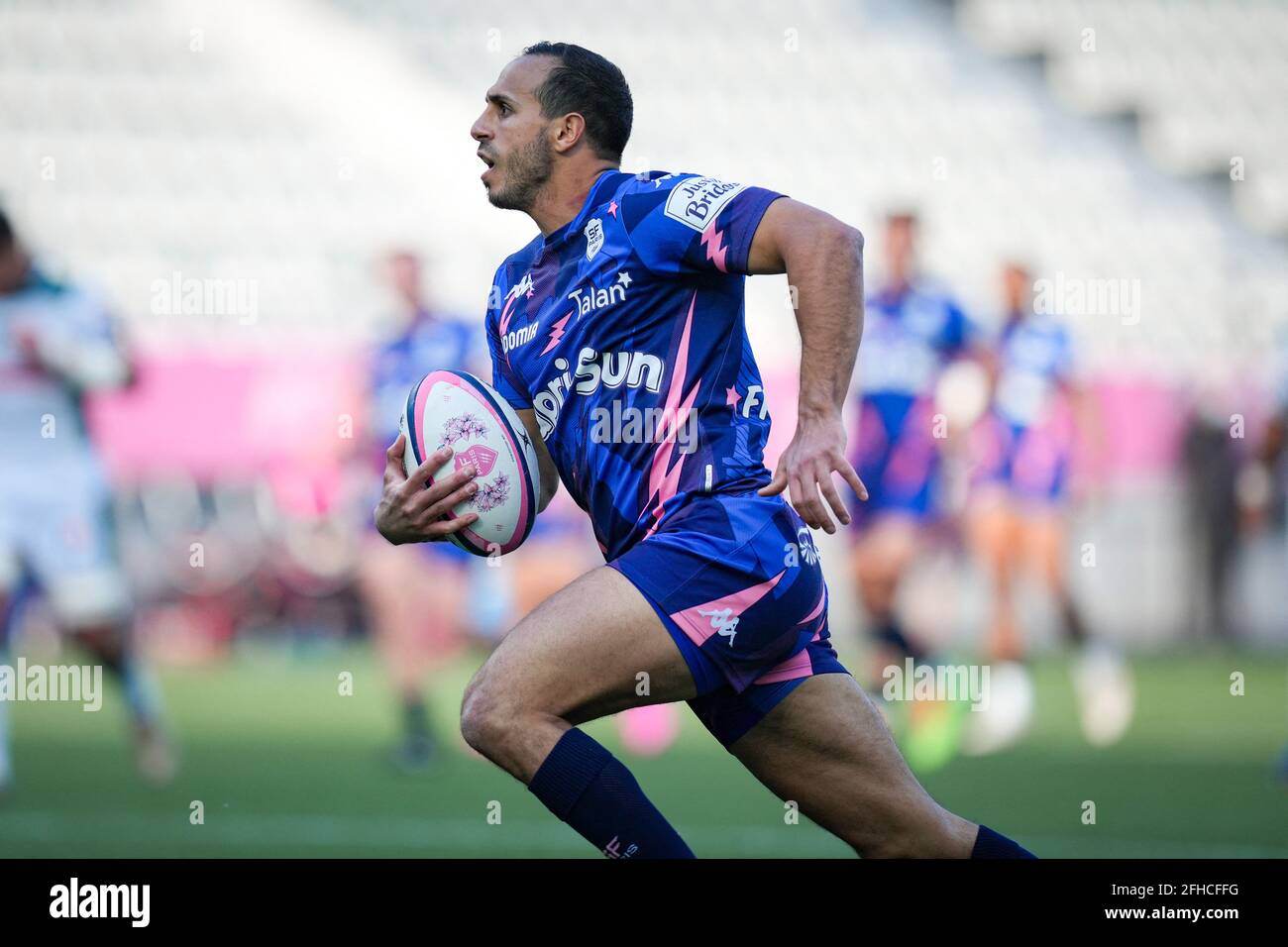 Parisâ€™s Kylian Hamdaoui during the rugby TOP 14 match between Stade  Français Paris (SFP) and Section Paloise (SP) at the Jean Bouin Stadium, in  Paris, France on April 24, 2021. Photo by