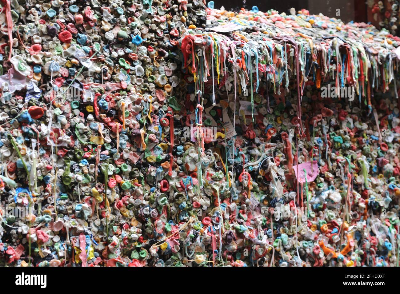 gum wall in Seattle, wall with bubble gum at Pike Place Market,  gum wall in Seattle Stock Photo