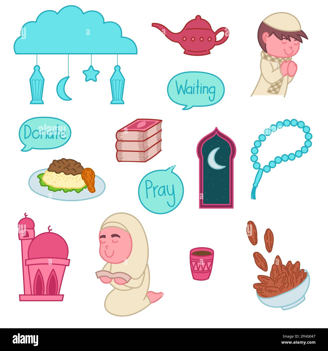 The Ramadan stickers and cartoon patterns Stock Photo