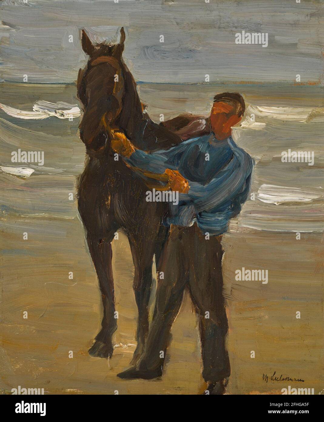 Max Liebermann 1847 - 1935 MANN MIT EINEM PFERD AM STRAND (MAN WITH A HORSE ON THE BEACH) Stock Photo