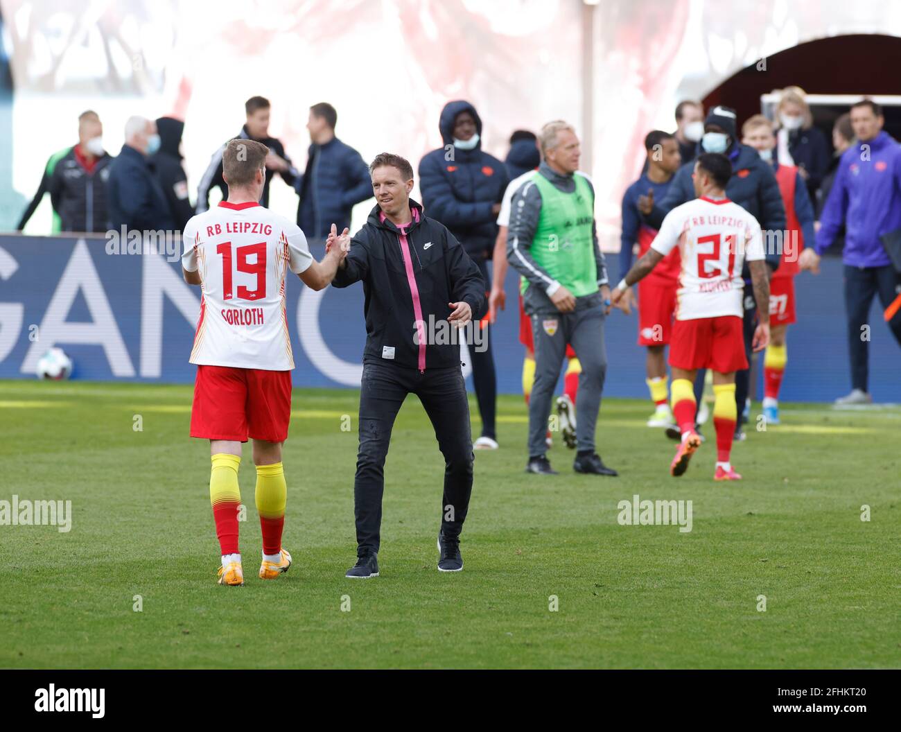Leipzig Germany 25th Apr 2021 Football Bundesliga Rb Leipzig Vfb Stuttgart 31st Matchday At The Red Bull Arena Leipzig S Striker Alexander Sorloth L And Leipzig S Coach Julian Nagelsmann Important Note In Accordance [ 1056 x 1300 Pixel ]