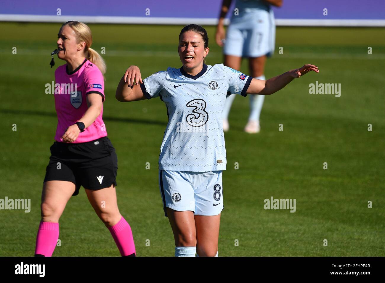 Melanie Leupolz reacts during the UEFA Women's Champions League, Semi Final, First Leg match at FC Bayern Campus in Munich, Germany. Picture date: Sunday April 25, 2021. Stock Photo