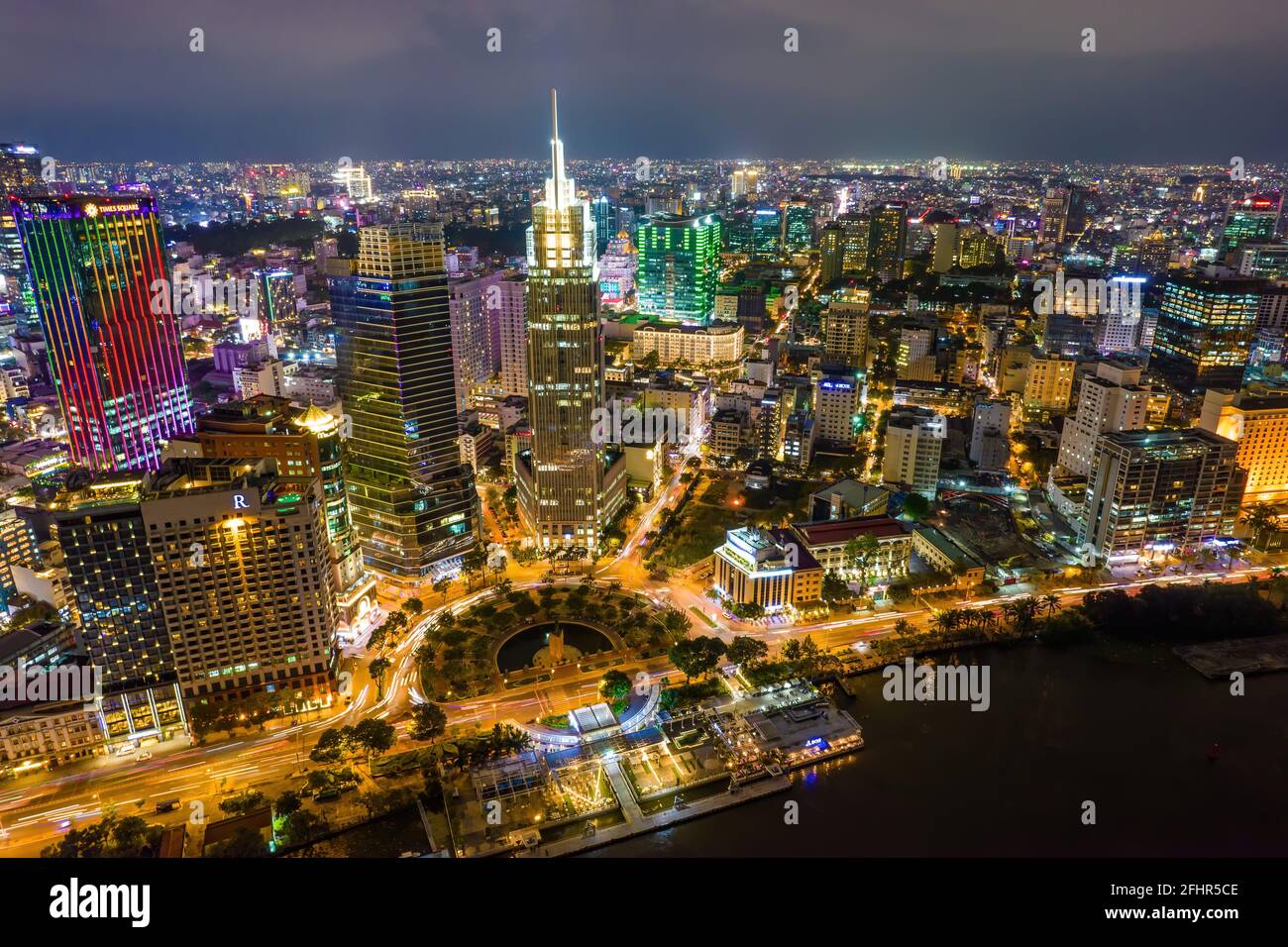 Aerial Panoramic Cityscape View Of Ho Chi Minh City And The River 