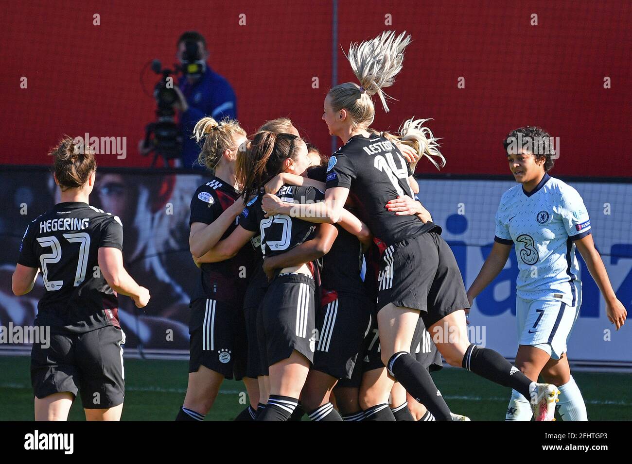 Bayern Munich's Sydney Lohmann celebrates scoring their side's first goal of the game during the UEFA Women's Champions League, Semi Final, First Leg match at FC Bayern Campus in Munich, Germany. Picture date: Sunday April 25, 2021. Stock Photo