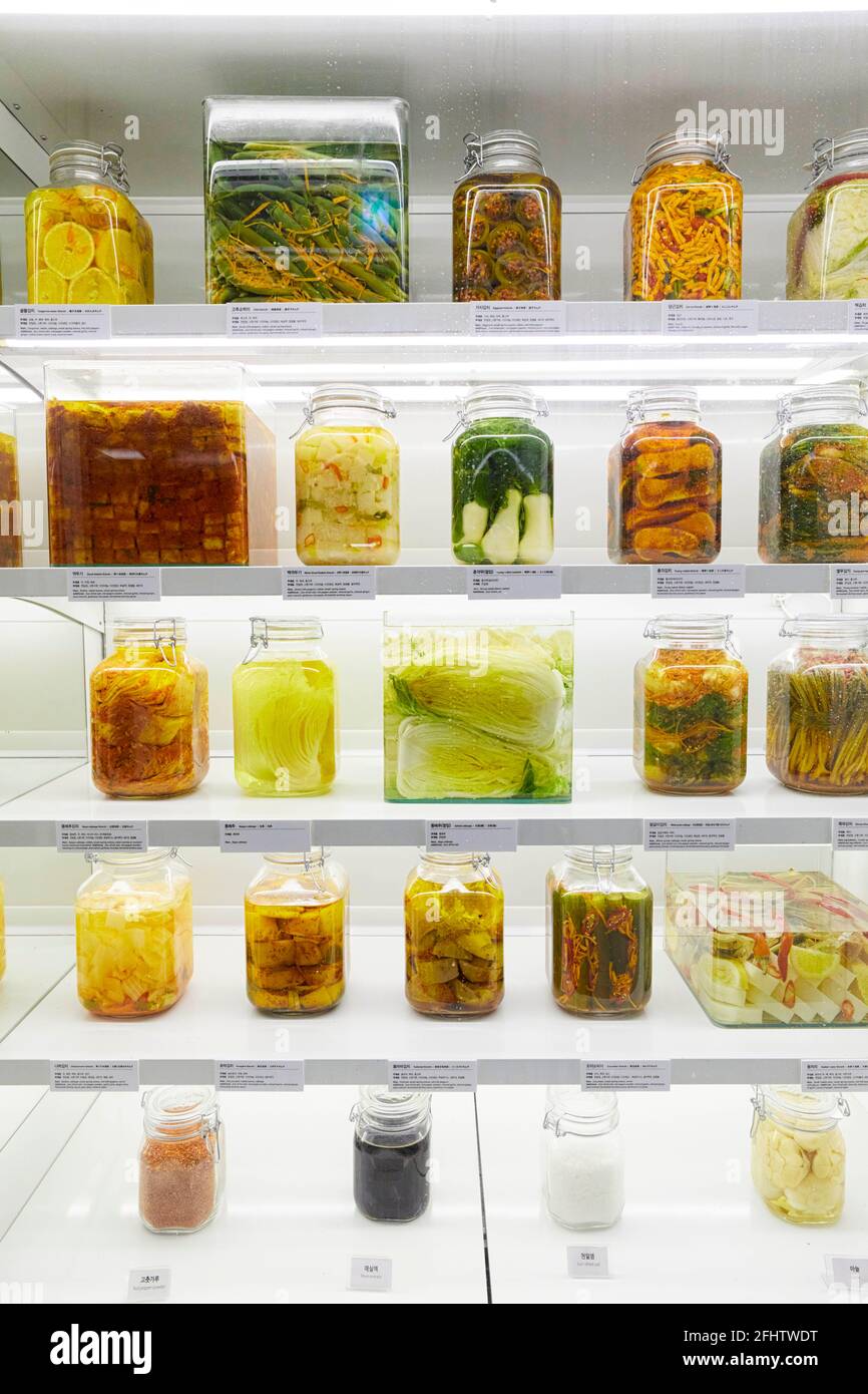 Korean pickles at Kimchikan Kimchi Museum in Seoul, South Korea Stock Photo