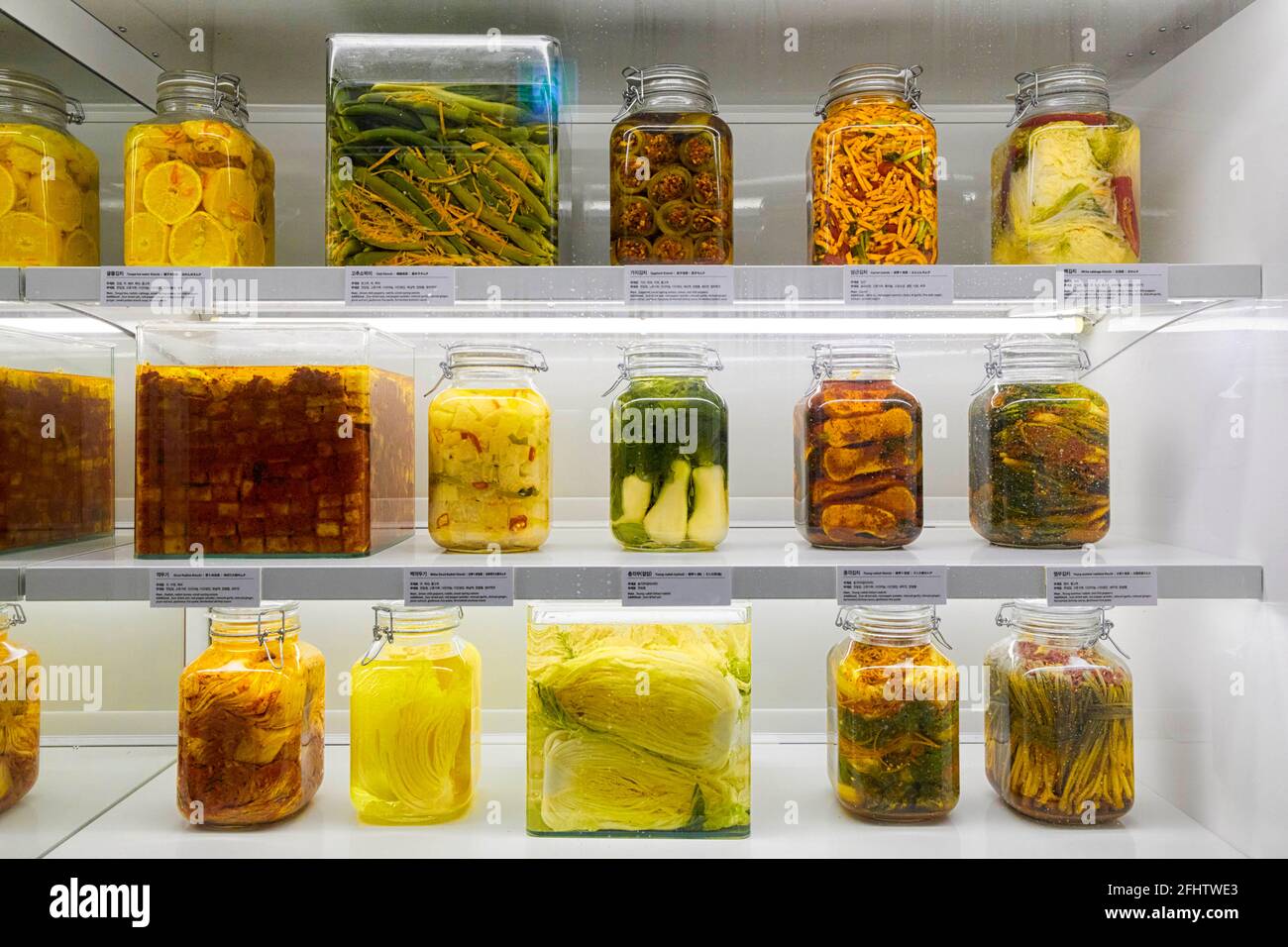 Korean pickles at Kimchikan Kimchi Museum in Seoul, South Korea Stock Photo