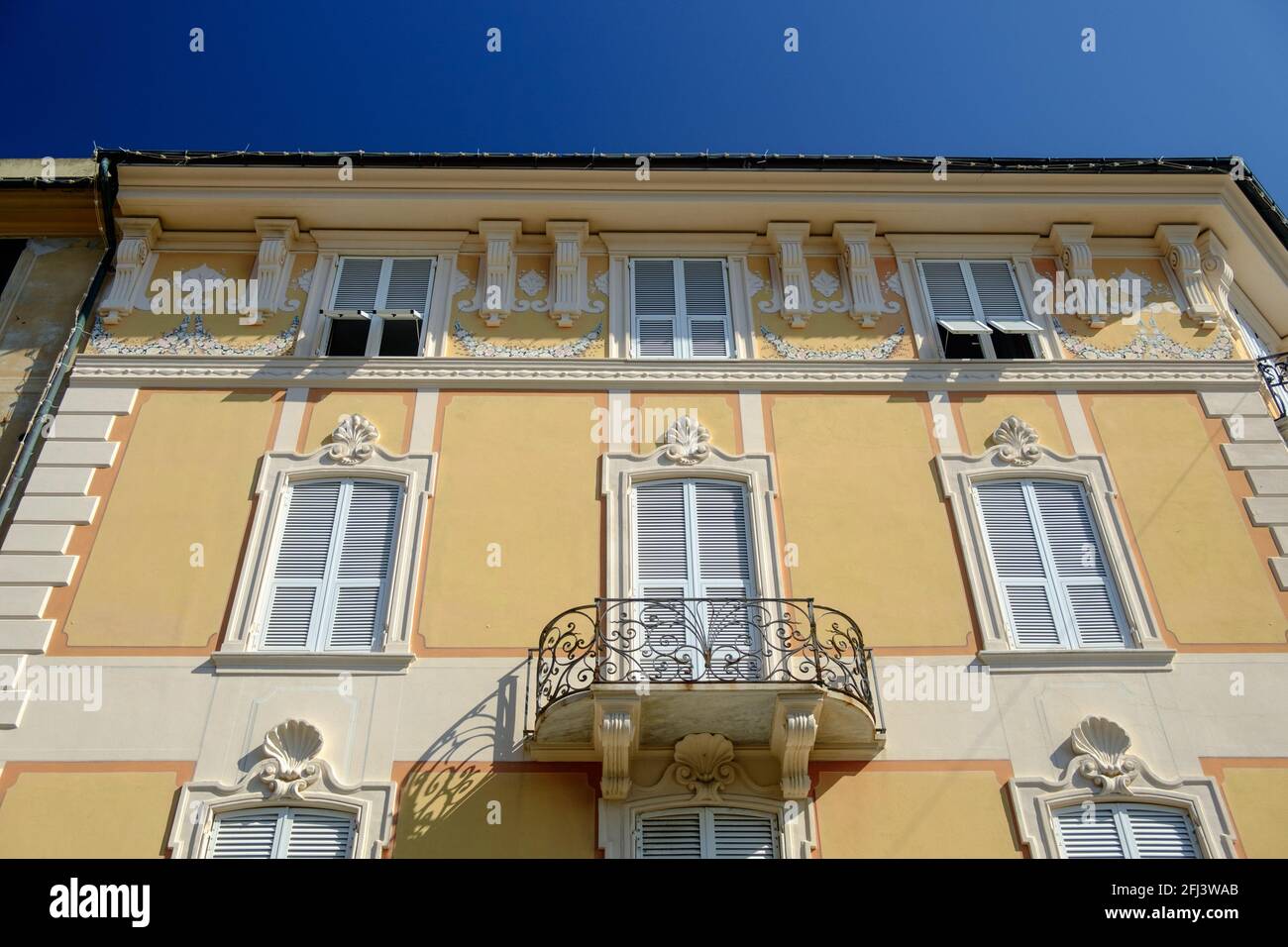 Elegant building in the Ligurian town of Rapallo. Watching facades is very worthwhile in the province of Genoa. Stock Photo