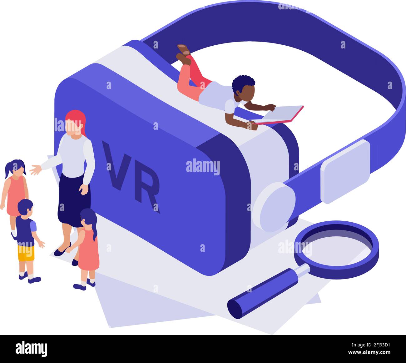 Isometric 3d education concept with virtual reality glasses and