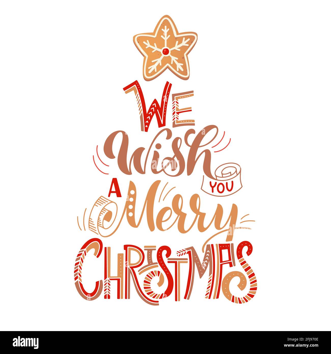 Merry Christmas card with gingerbread cookies. Tree from biscuits ...