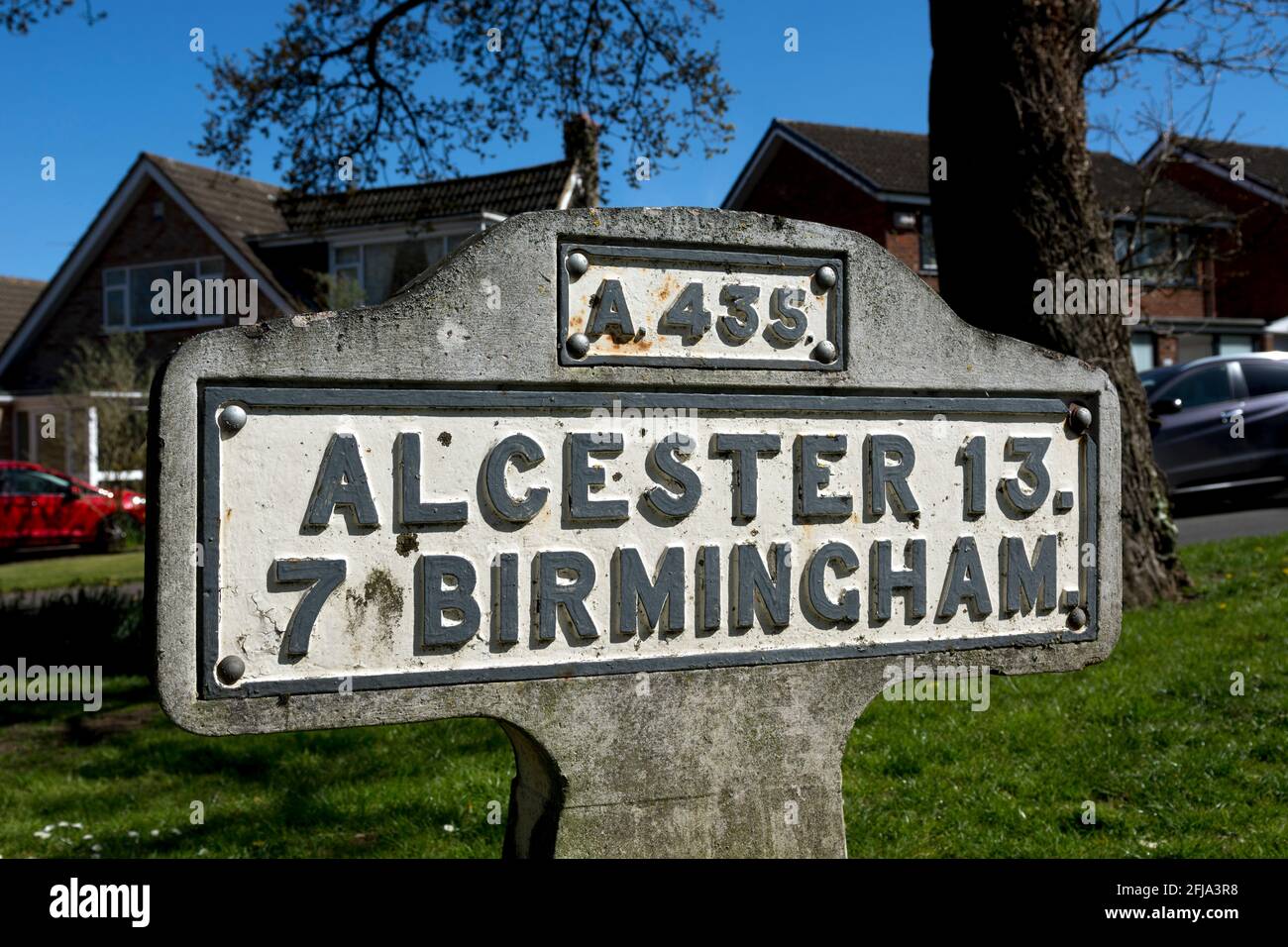 An old road sign on the A435 Alcester Road in Drakes Cross