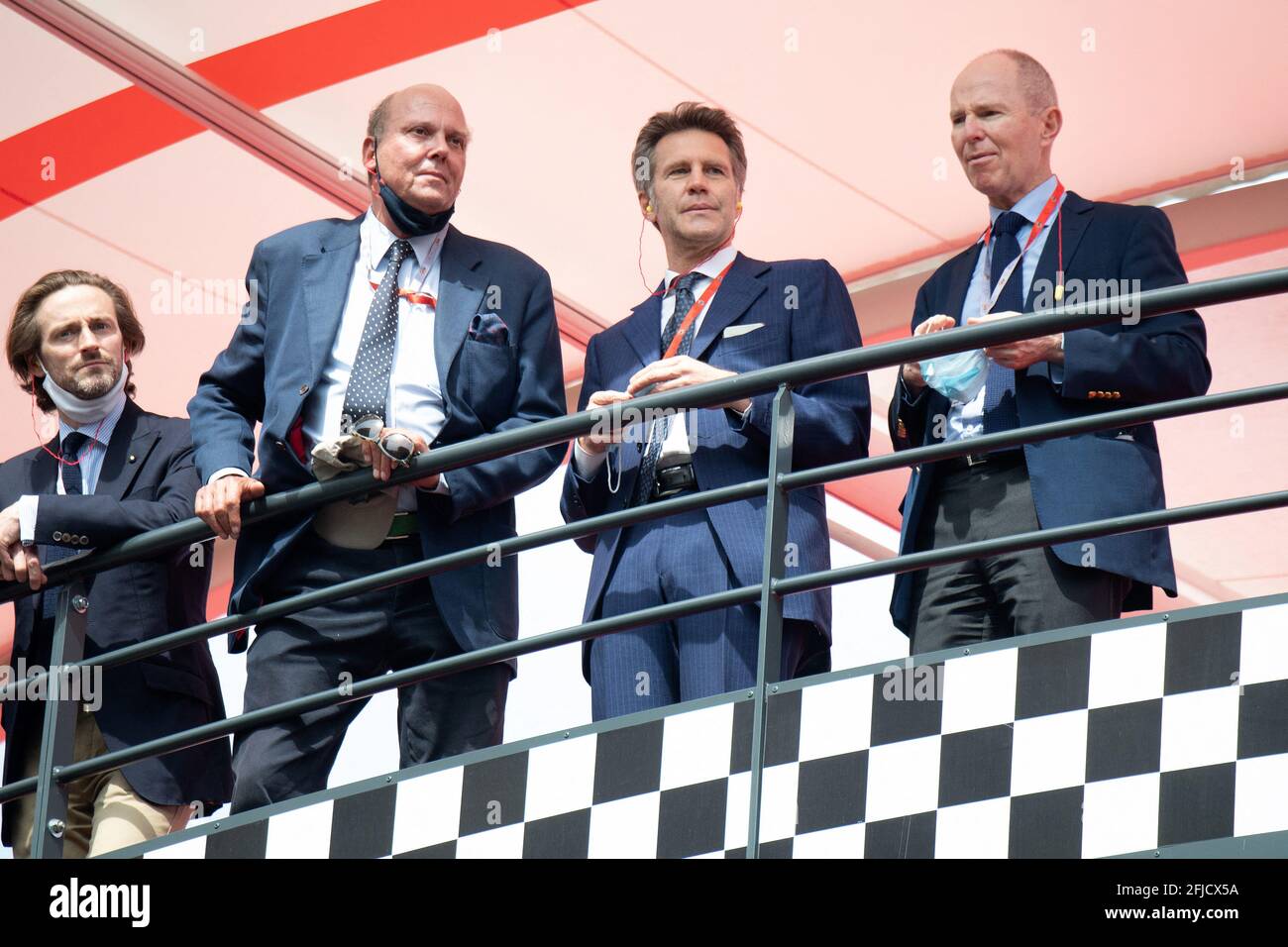 Prince Serge and Michel of Yugoslavia pose with their cousin Emmanuel-Philibert of Savoy during the 12th Monaco Historic Grand Prix on April 25, 2021 in Monte-Carlo, Monaco. Photo by David Niviere / ABACAPRESS.COM Stock Photo