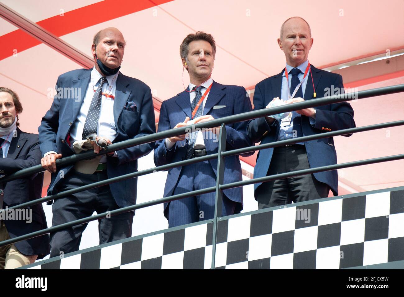 Prince Serge and Michel of Yugoslavia pose with their cousin Emmanuel-Philibert of Savoy during the 12th Monaco Historic Grand Prix on April 25, 2021 in Monte-Carlo, Monaco. Photo by David Niviere / ABACAPRESS.COM Stock Photo