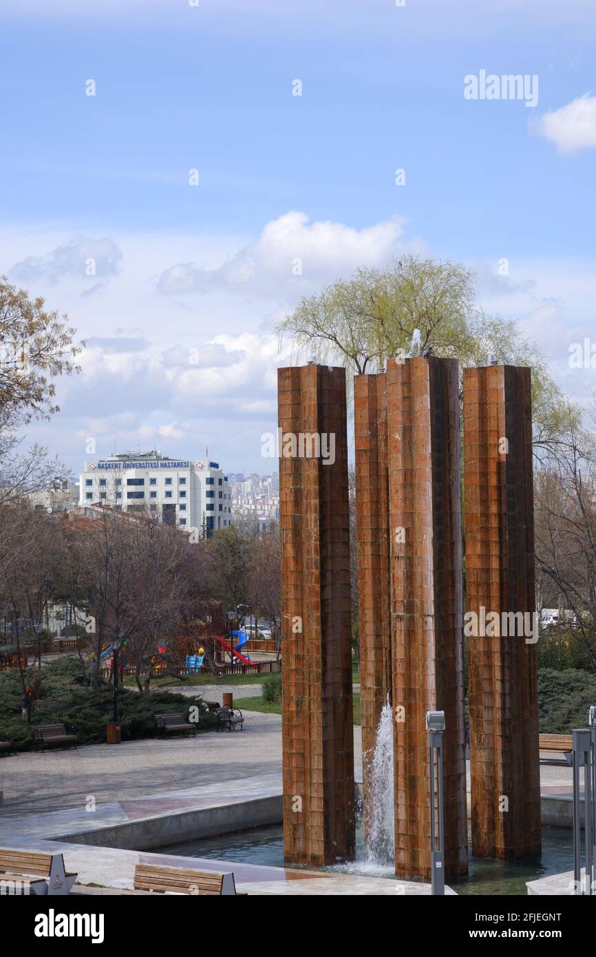 Brown vertical columns at Anıtpark and city square just at the neighborhood of Anitkabir- Ataturk's Mausoleum  Cankaya Ankara Stock Photo