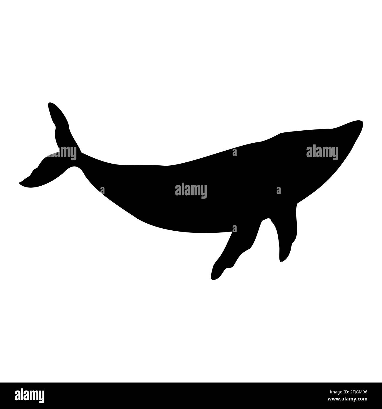 Blue whale isolated black silhouette. Marine animal. White background. Vector illustration clipart. Stock Vector