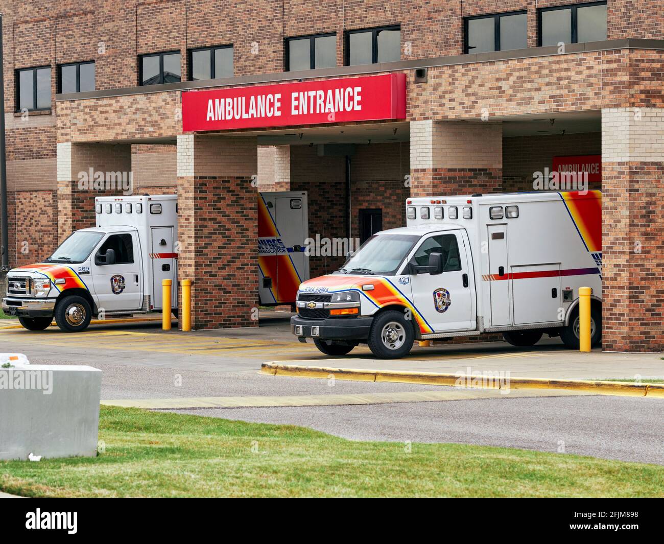Hospital exterior emergency ambulance entrance, Montgomery Alabama USA. Stock Photo