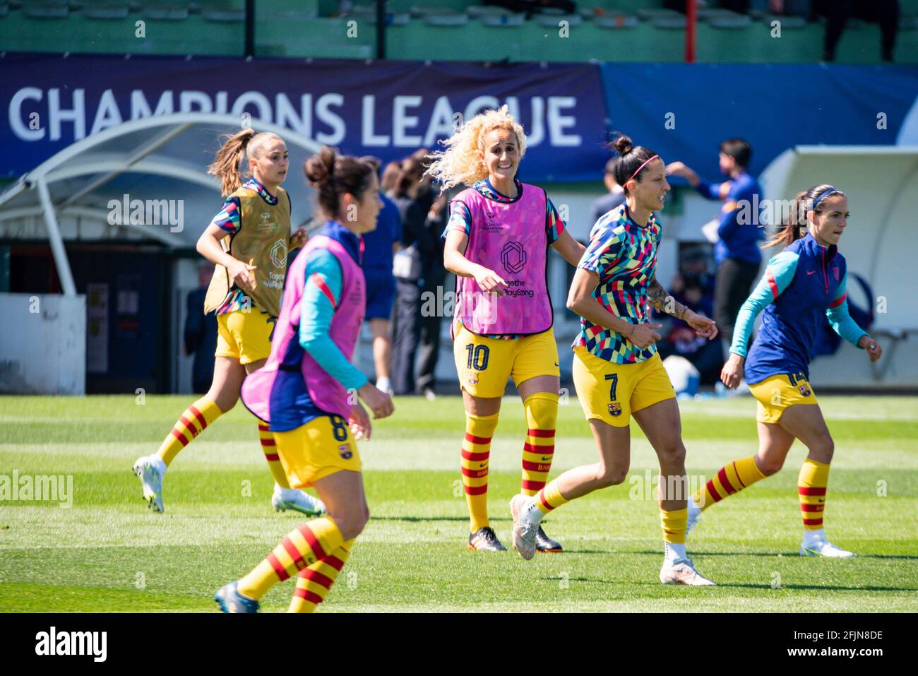 Kheira Hamraoui of FC Barcelona warms up ahead of the UEFA Women's  Champions League, semi-final, 1st leg football match between Paris  Saint-Germain and FC Barcelona on April 25, 2021 at Georges Lefevre