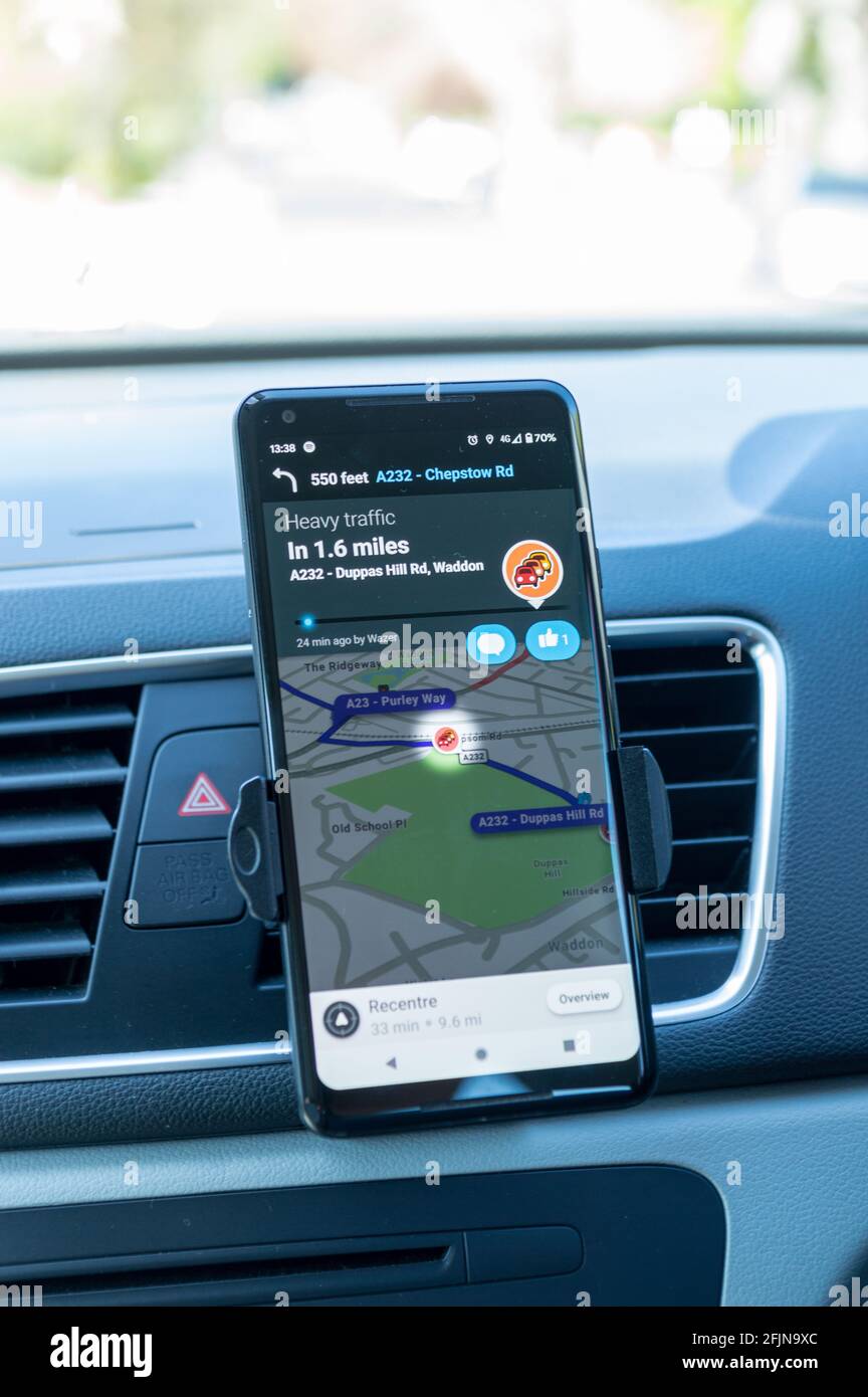 Waze navigation GPS app on android smartphone with crowd sourced traffic  information Stock Photo - Alamy