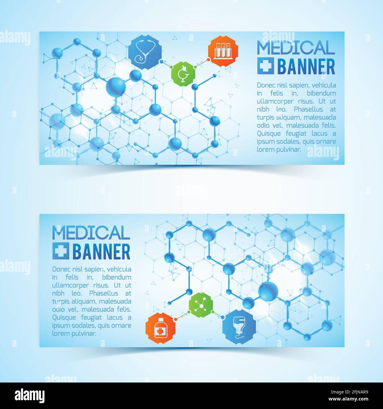 Two horizontal medical banners collection with symbols and signs hires