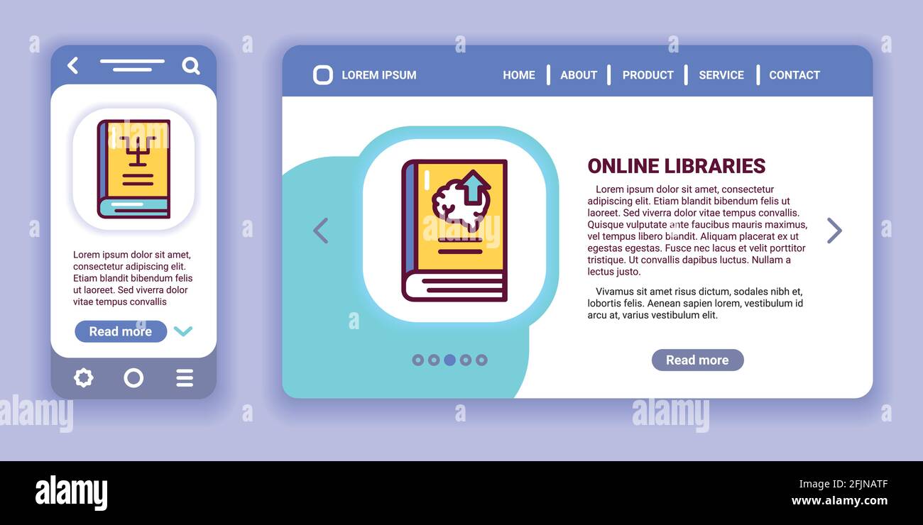 Online libraries web banner and mobile app kit. Outline vector illustration. Stock Vector