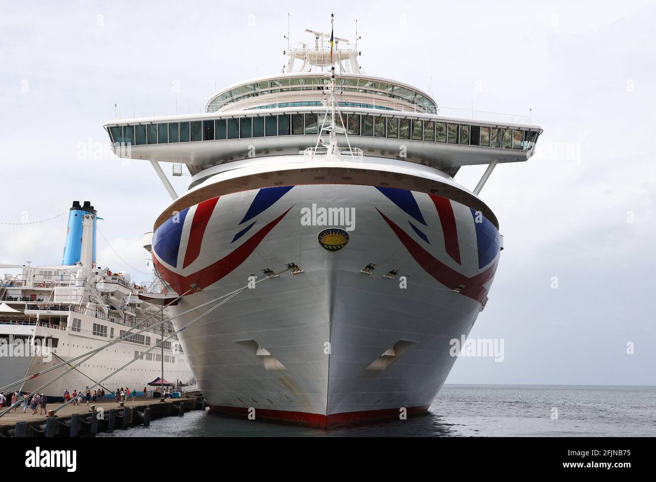 Cruise Ships And Tourists At Cruise Dock In St George S Port Town On The Caribbean Island Of Grenada Stock Photo Alamy